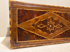 19th Century Burl Wood Box With Fruit Wood and Mother of Pearl Inlay
