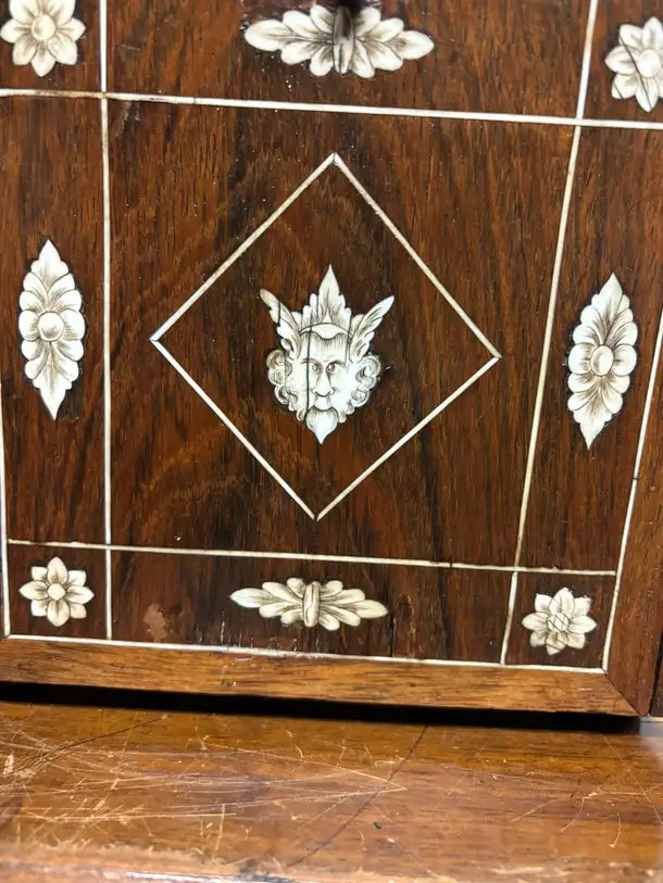 17th Century Dutch Baroque Rosewood Chest with Etched Bone Inlay