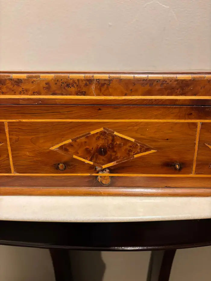 19th Century Burl Wood Box With Fruit Wood and Mother of Pearl Inlay