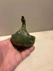 Chinese Archaistic Duck Form Dish with Incised Decoration Verdigis Patina