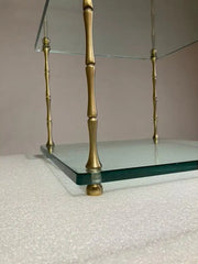 Pair of Italian Mid Century Modern Faux Bamboo Glass and Brass Side Tables