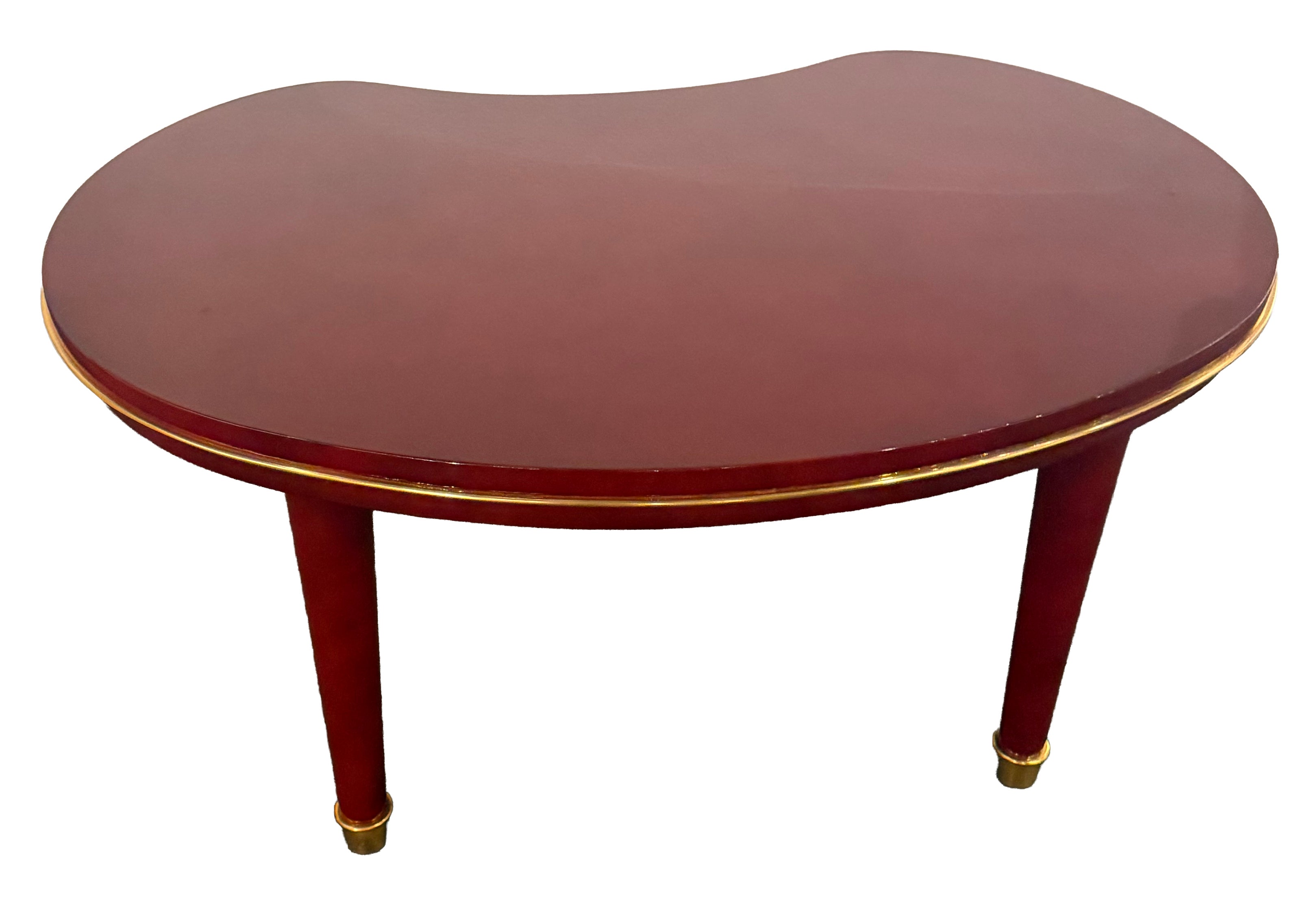 Free-Form Coffee Table, Red Cloud-Lacquered Wood with Gilded Brass Sabot Attributed to Baptistin Spade