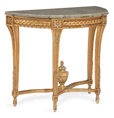 Late Gustavian Giltwood  Oland Stone Top Demilune Table
