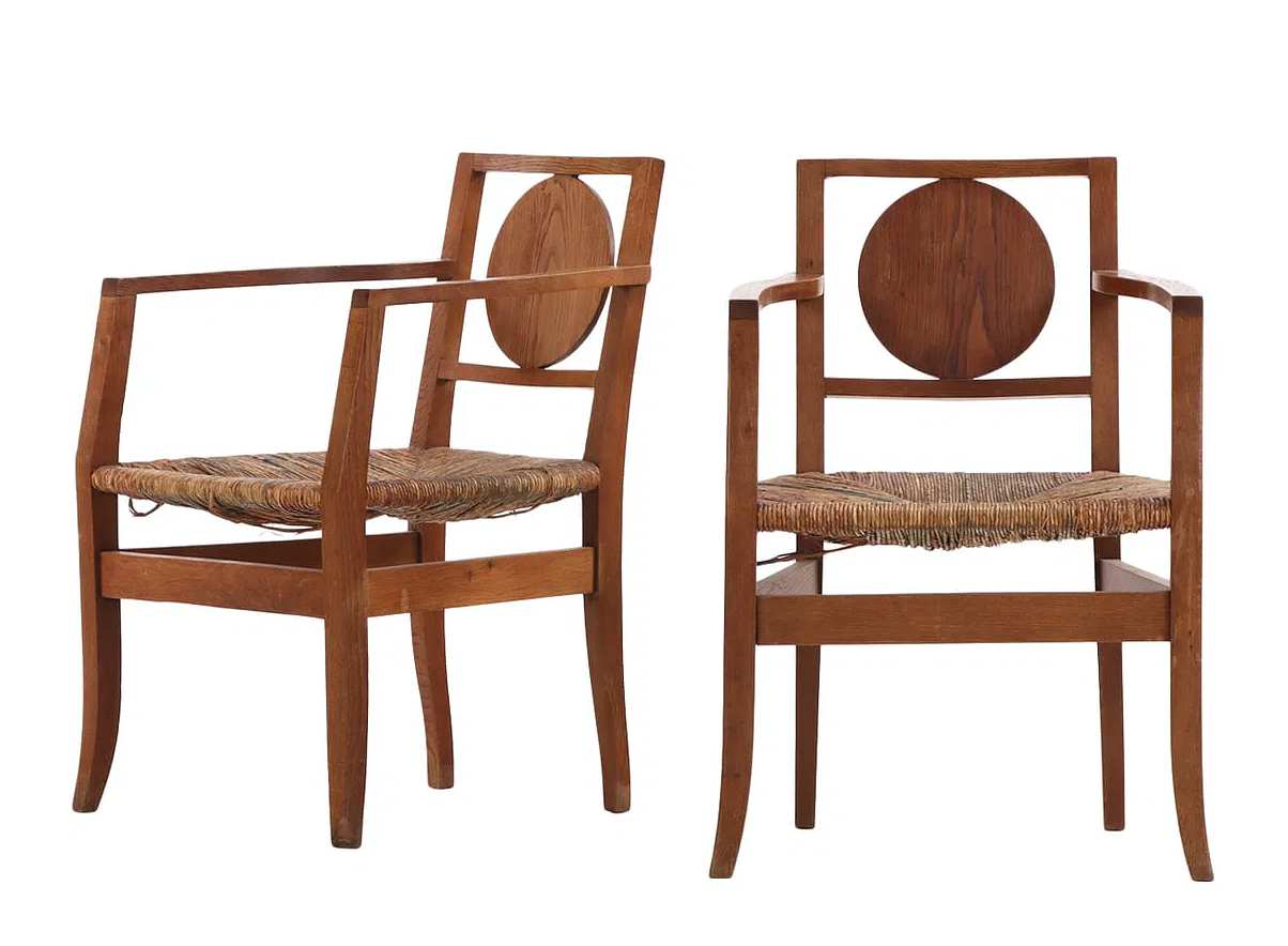 Pair of French Oak Open Arm Chairs