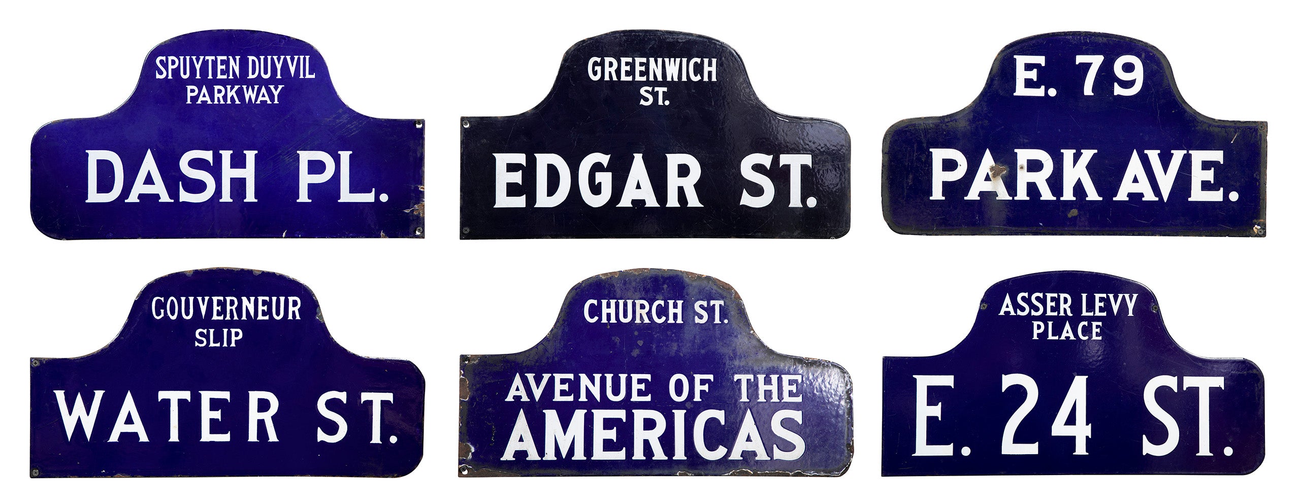 Six NYC, New York Porcelain over Metal Enamel Street Signs  Also Priced Individually