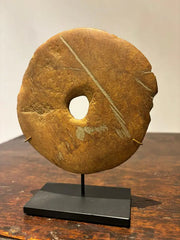 Neolithic Carved Stone Disc Mounted on a Steel Base 2-3000 BC