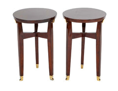 Pair of Round Mahogany Side Tables Attributed to Jacques Quinet