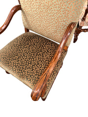 A Sculpted Walnut Louis XIII Bergere with Cut Velvet Upholstery