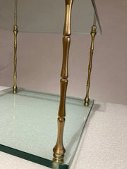 Pair of Italian Mid Century Modern Faux Bamboo Glass and Brass Side Tables