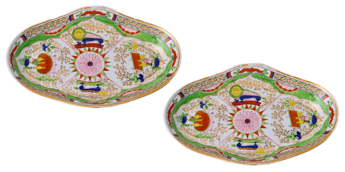 A Pair of Large Serving Dishes By Worcester in The Dragons in Compartments Pattern.