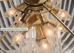 Large Lucite with Nickel and Brass 'Ribbon' Chandelier