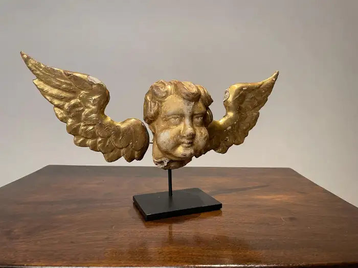 18th Century Italian Gilt Wood Winged Angel Putto