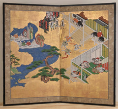 Japanese Meiji Period Two Panel Screen