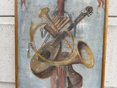 18th Century Italian Trompe L'Oeil Painting On Canvas Of Musical Instruments