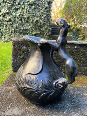 19th Century Italian Grand Tour Bronze Wine Vessel Askos with Panther Handle