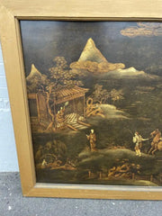 Chinese Painted and Lacquered Panel Landscape with Figures, Large Scale