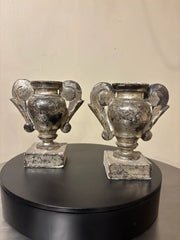 Pair 18th Italian Century Carved Silver Gilt Two Handled Urns