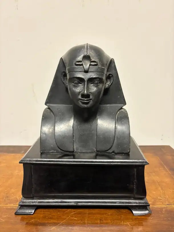 Ancient Egyptian Style Bust of a Pharaoh on Black Lacquer Base