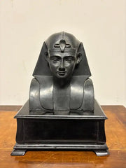 Ancient Egyptian Style Bust of a Pharaoh on Black Lacquer Base