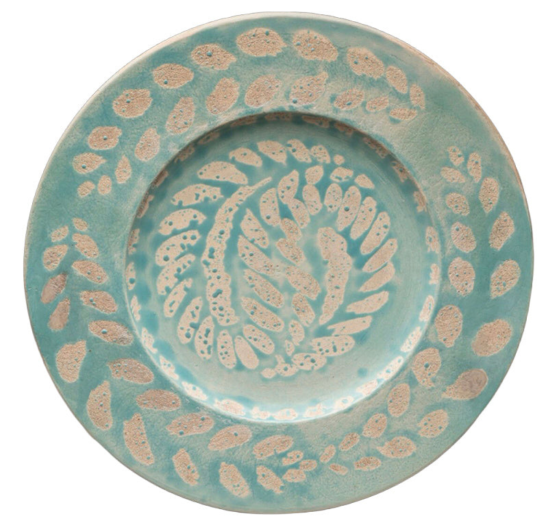 Jean Besnard Circular Ceramic Plate with Scratched Floral Decoration on Water Green Ground, Signed