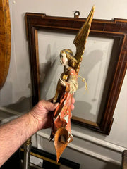 Italian Baroque Painted and Gilt Wood Winged Angel Playing a Violin