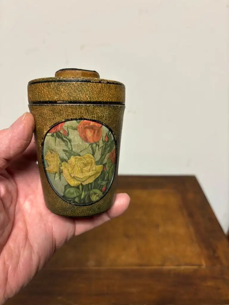 Early 20th Century Leather Dice Cup with 7 Dice Inset into the Top