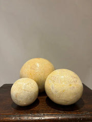 Set of Three Lacquered Tessellated Egg Shell Spheres, Mid 20th Century