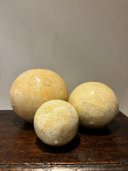 Set of Three Lacquered Tessellated Egg Shell Spheres, Mid 20th Century