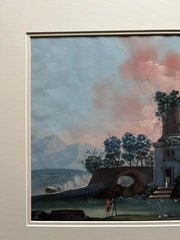 Pair 18th or 19th Century Italian Grand Tour Gouaches of Vesuvius, Bay of Naples