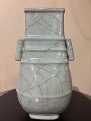 19th Chinese Hu Shaped Celadon Porcelain Vase with Crackle Glaze