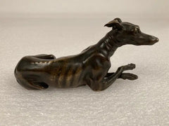 Pair of Regency Bronze Figures of Reclining Whippets on Green Marble Bases