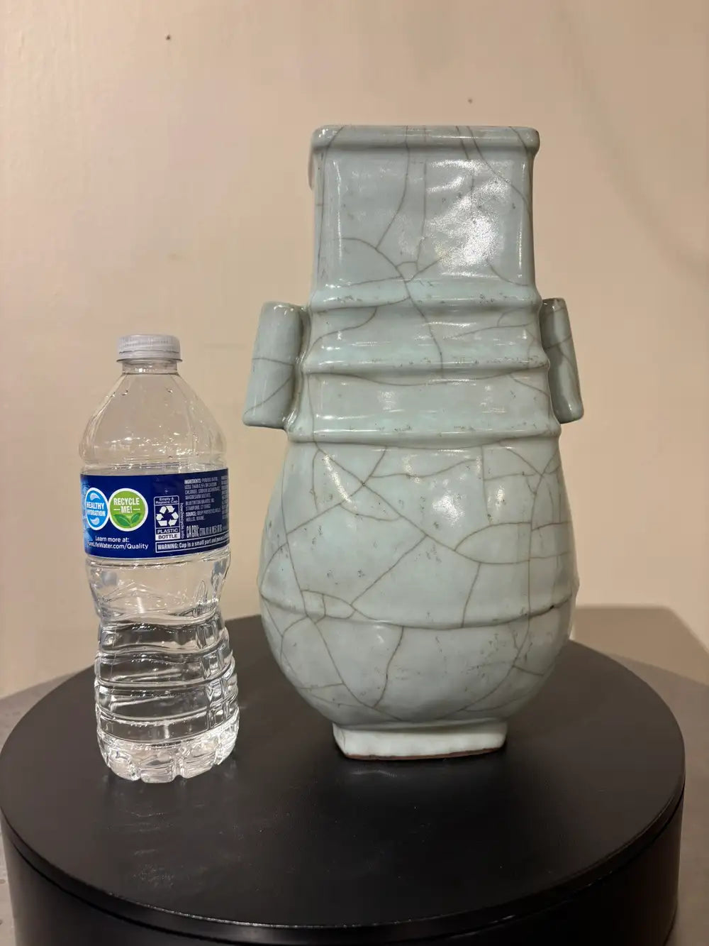 19th Chinese Hu Shaped Celadon Porcelain Vase with Crackle Glaze