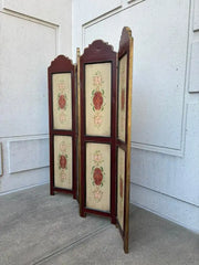 Italian Painted Four Panel Wood Screen Room Divider With Floral Decoration