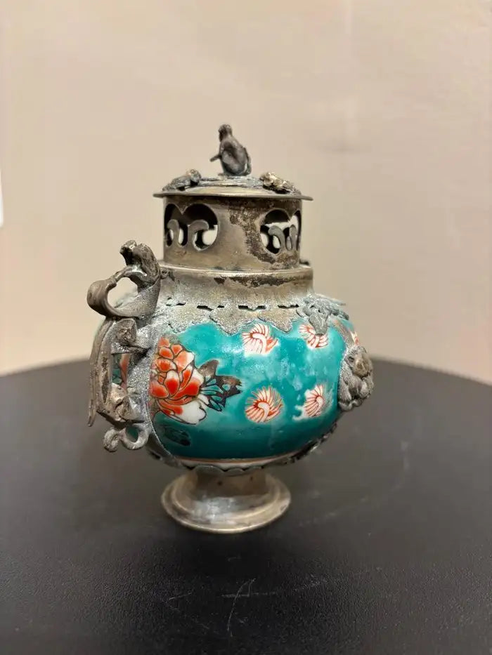 Chinese Qing Glazed Ceramic with Metal Mounts, Monkey, Frogs, Phoenix, Dragons