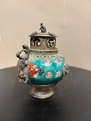 Chinese Qing Glazed Ceramic with Metal Mounts, Monkey, Frogs, Phoenix, Dragons