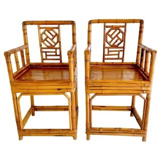 Pair of Chinese Early 20th Century Bamboo Armchairs