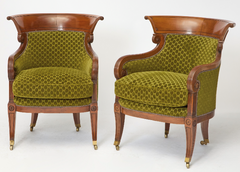 Pair of English Regency Mahogany Bergeres in the Manner of George Oakley