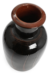 Julie Kabell Earthenware Vase of Cylindrical Form with Graphic Design, Black and Brown Glazes, Kähler, Denmark, Signed HAK, H. 39.5 cm