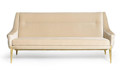 Charles Ramos Gold Anodized Aluminum Base Champagne Velvet Sofa