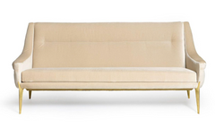 Charles Ramos Gold Anodized Aluminum Base Champagne Velvet Sofa