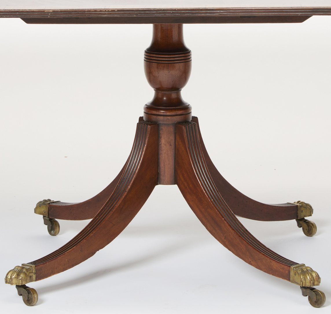 Regency Banded Mahogany Triple Pedestal Dining Table with Two Leaves