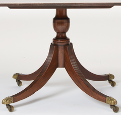 Regency Banded Mahogany Triple Pedestal Dining Table with Two Leaves