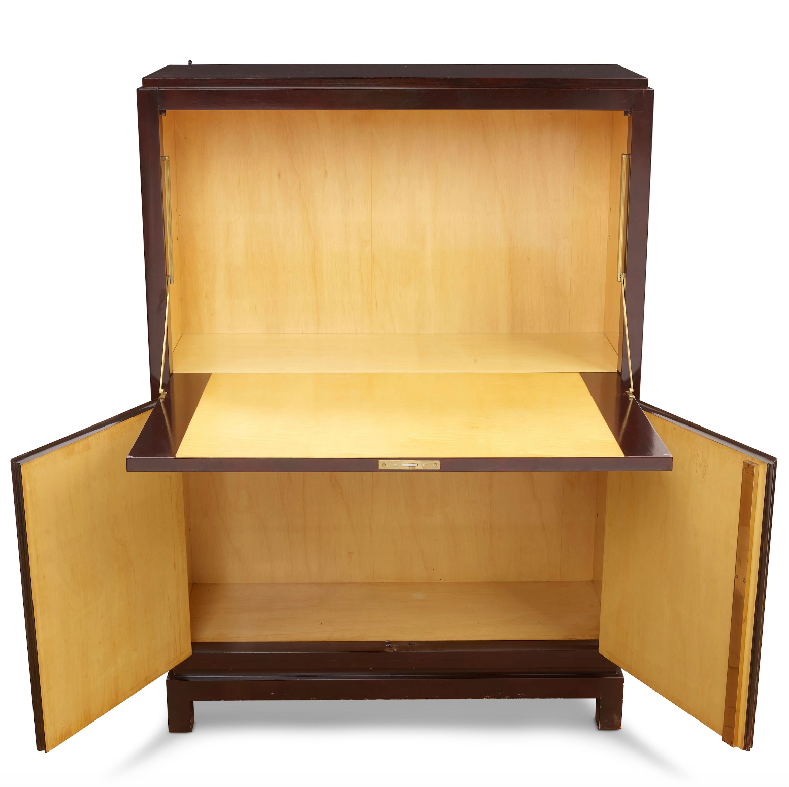 Jacques Adnet Lacquered Cabinet with Abstract Gilt and Inlaid Design
