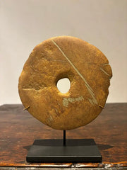 Neolithic Carved Stone Disc Mounted on a Steel Base 2-3000 BC