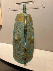 Archaistic Zhou Dynasty Style Gilt Bronze Bell with Verdigris Patina