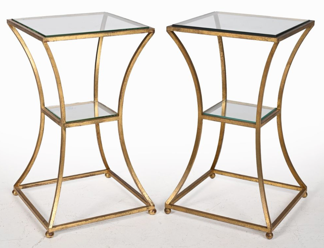 A Pair of Roger Thibier Attributed Gilt Wrought-Iron Gueridons