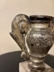 Pair 18th Italian Century Carved Silver Gilt Two Handled Urns