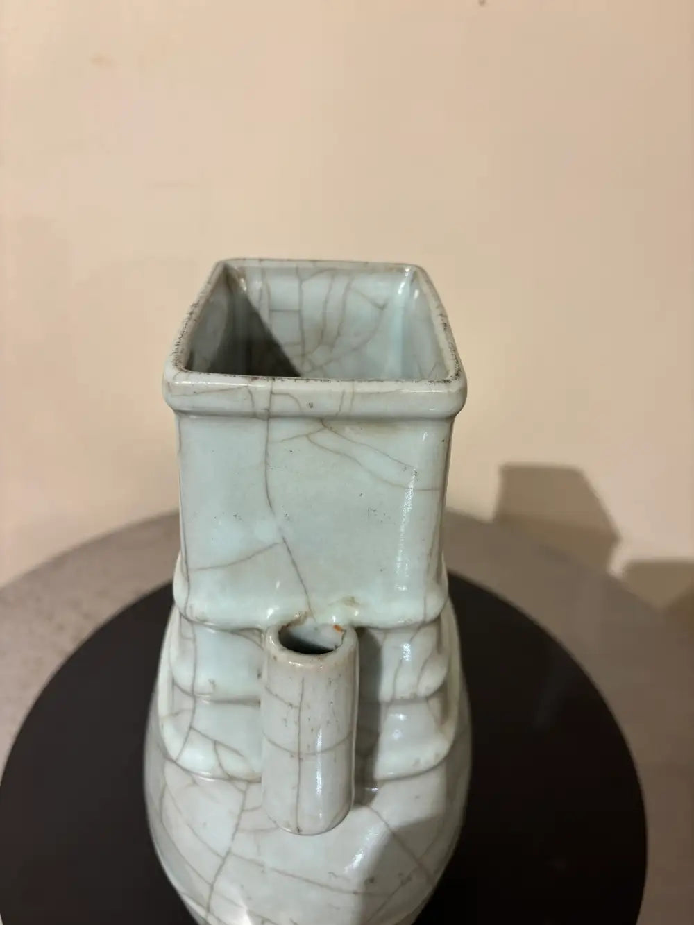 19th Chinese Hu Shaped Celadon Porcelain Vase with Crackle Glaze