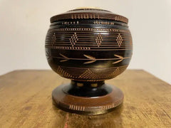 Whaler Made Bone and Ebonized Wood Round Lidded Box