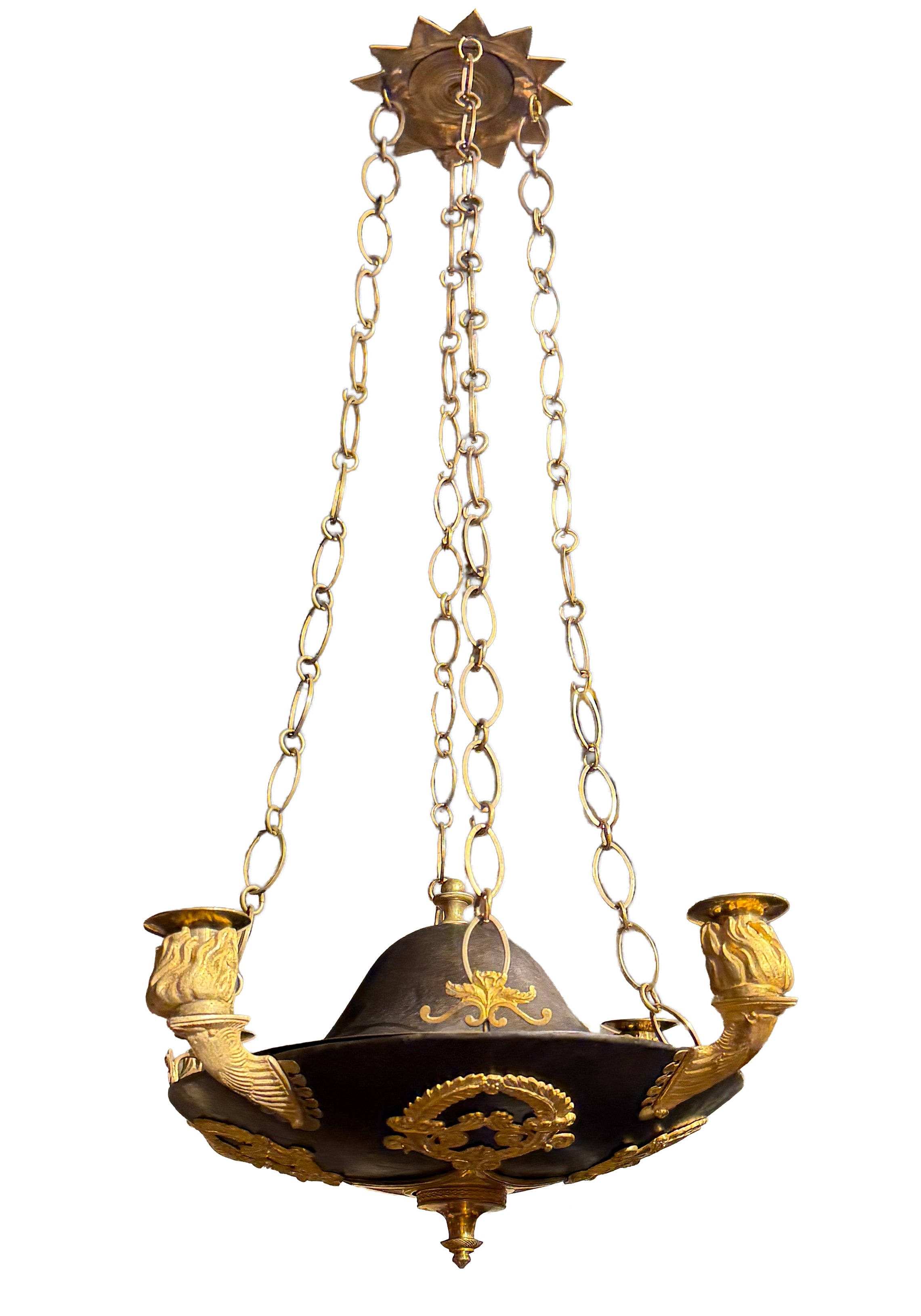 A Swedish Ormolu and Patinated Bronze Chandelier